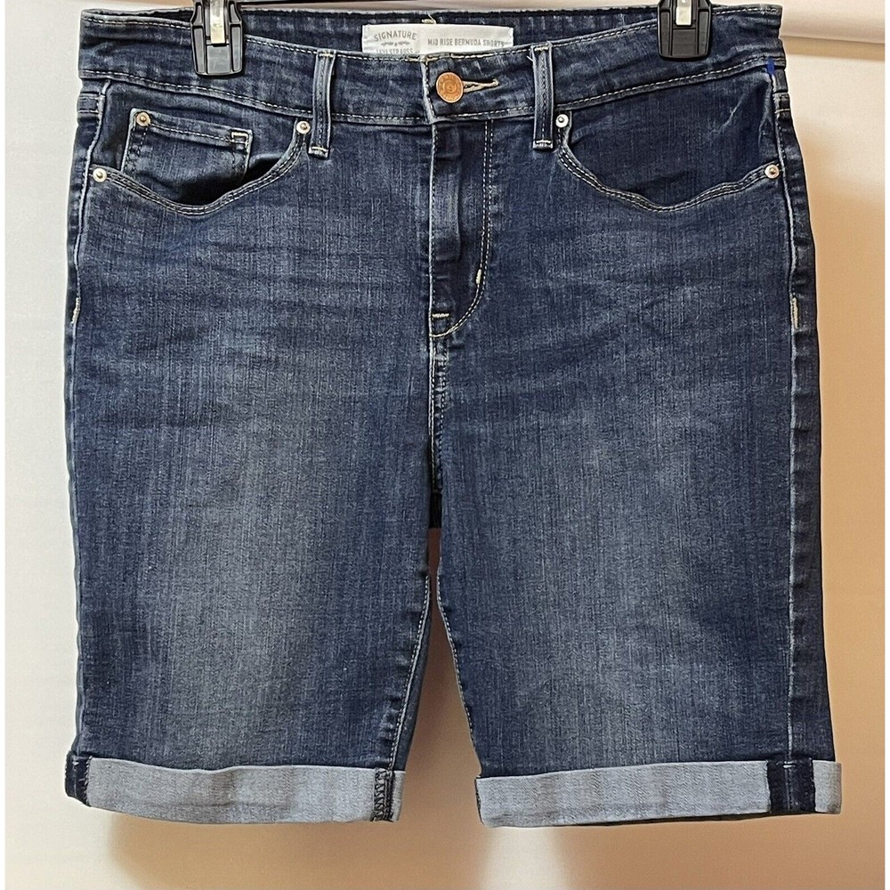 Levis Strauss Signature Mid Rise Shorts Denim Womens 8 - W29 Blue Stretch